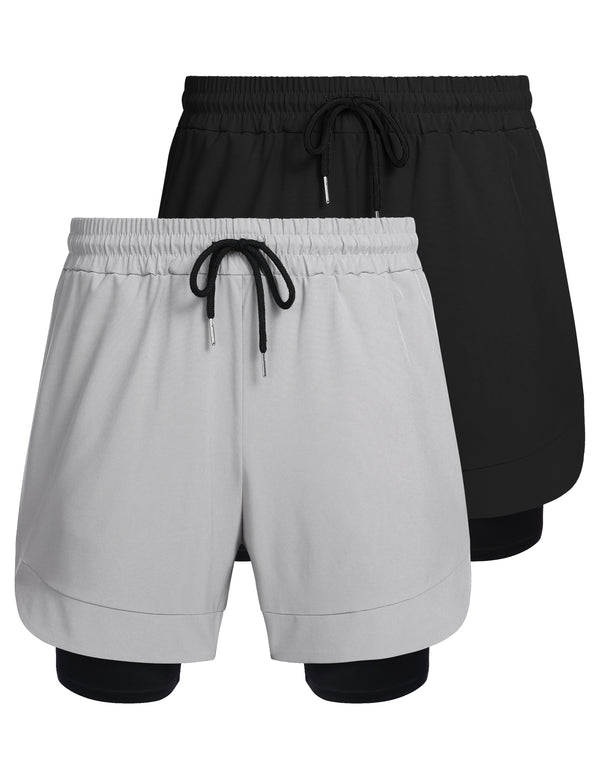 COOFANDY Men's 2 Pack Running Shorts 2 in 1 Workout Shorts Quick Dry Gym Training Athletic Jogger with Phone Pockets