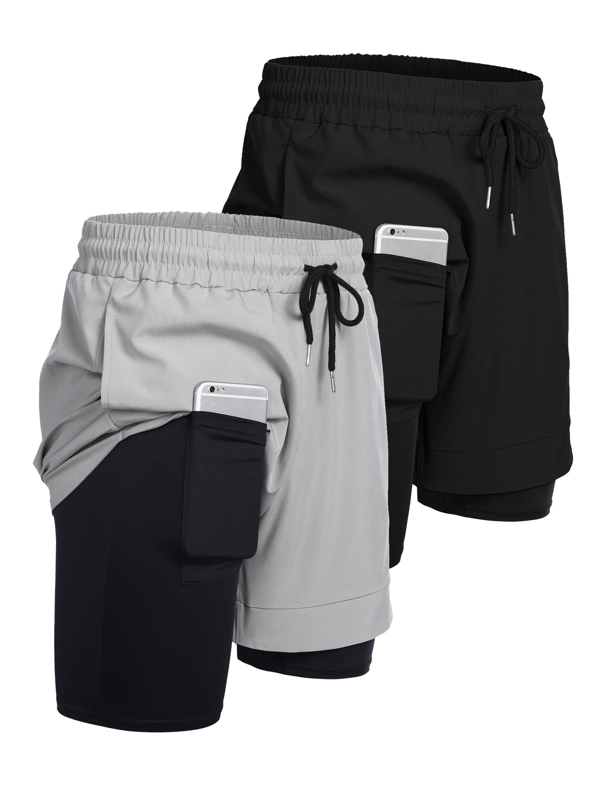 COOFANDY Men's 2 Pack Running Shorts 2 in 1 Workout Shorts Quick Dry Gym Training Athletic Jogger with Phone Pockets