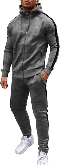 COOFANDY Tracksuit Mens with Zipper Pockets Full Zip Hoodie Sweatsuit 2 Pieces Running Jogging Sports Casual Sweat Suits