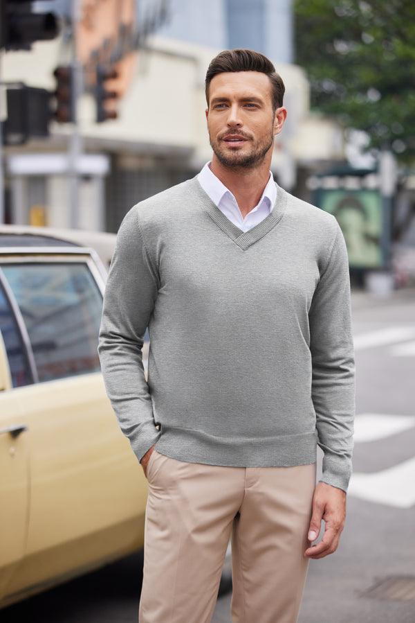 COOFANDY Mens V Neck Dress Sweater Long Sleeve Slim Fit Fashion Pullover Sweater
