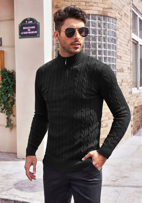 COOFANDY Men's Quarter Zip Sweater Slim Fit Casual Knitted Turtleneck Pullover Mock Neck Polo Sweater