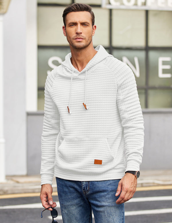 COOFANDY Mens Hoodies Pullover Casaul Long Sleeve Drawstring Waffle Knit Hooded Sweatshirt with Kanga Pocket