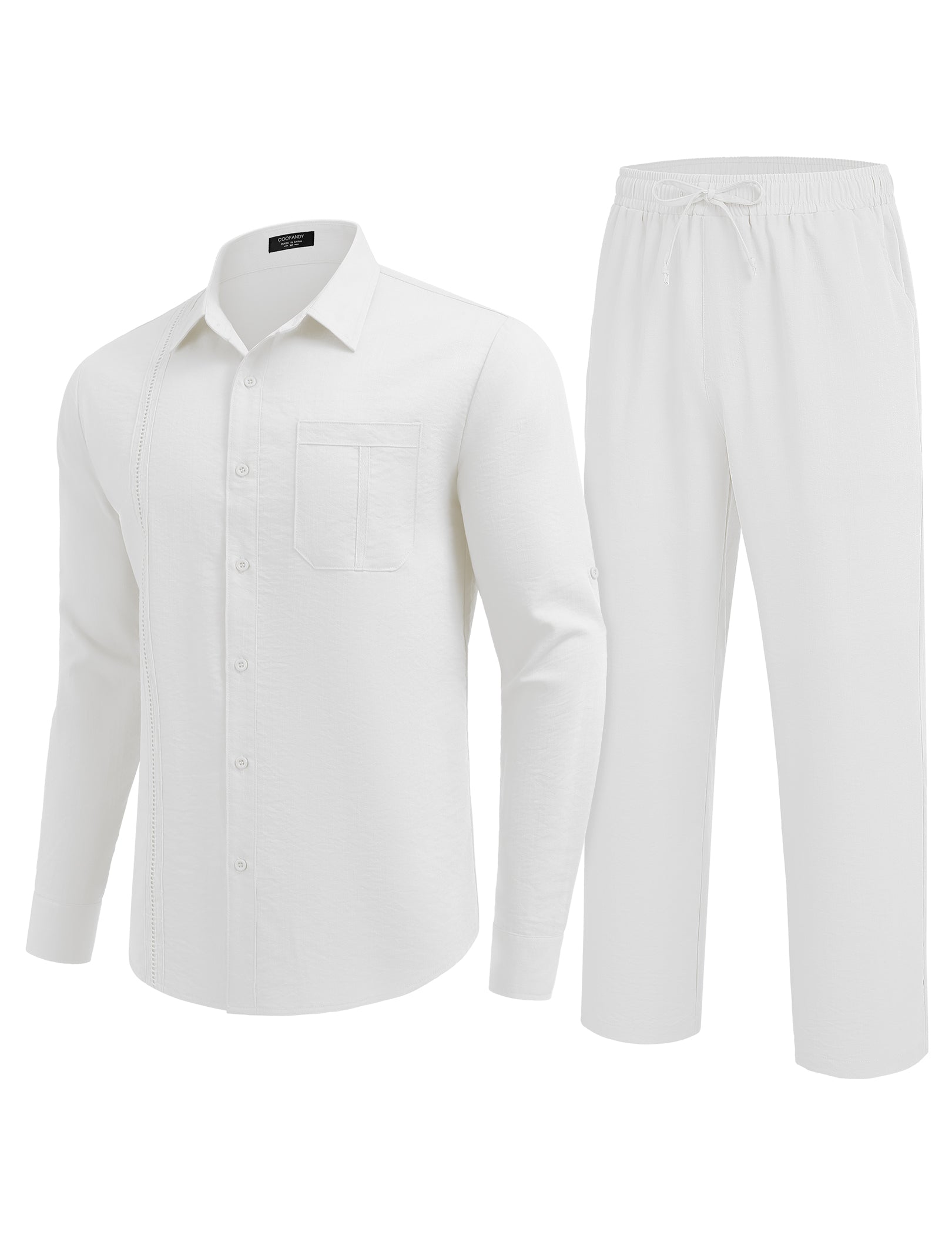 COOFANDY Mens Linen Sets 2 Piece Long Sleeve Button Down Cuban Shirt and Pants Set Summer Beach Set Outfits