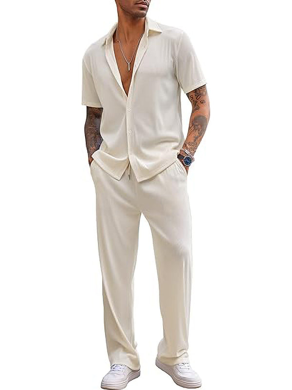 COOFANDY Men's 2 Piece Outfit Casual Short Sleeve Button Down Shirt Beach Summer Loose Pant Sets