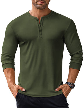 COOFANDY Men's Long Sleeve Henley Shirts Stretch Ribbed T-Shirts Fashion Casual Basic Tops