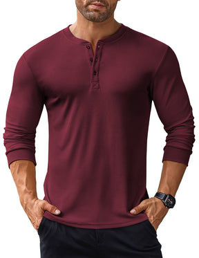 COOFANDY Men's Long Sleeve Henley Shirts Stretch Ribbed T-Shirts Fashion Casual Basic Tops