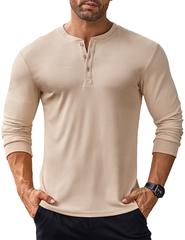 COOFANDY Men's Long Sleeve Henley Shirts Stretch Ribbed T-Shirts Fashion Casual Basic Tops