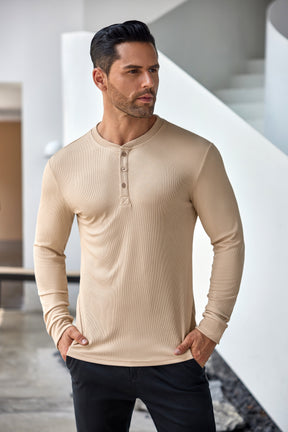 COOFANDY Men's Long Sleeve Henley Shirts Stretch Ribbed T-Shirts Fashion Casual Basic Tops