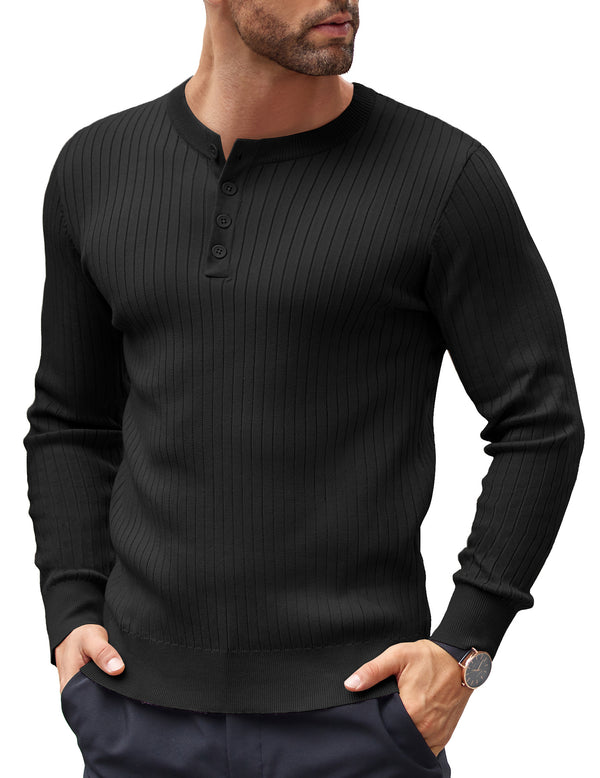 COOFANDY Mens Knit Henley Sweater Long Sleeve Button Down Lightweight Sweater Fall Slim Fit Ribbed Pullover