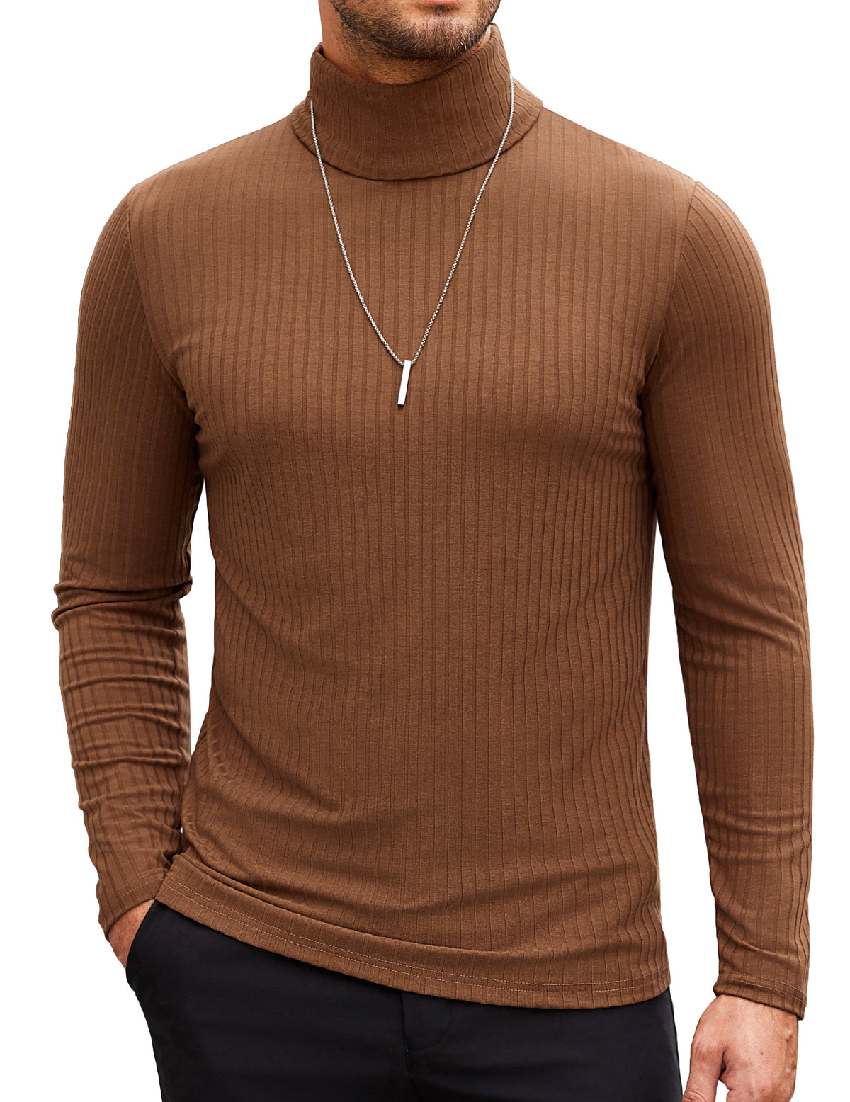 COOFANDY Men's Turtleneck Slim Fit Lightweight Basic Ribbed Sweaters