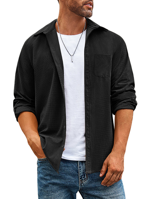 COOFANDY Men's Waffle Button Down Shirts Casual Long Sleeve Shacket Jacket with Pockets