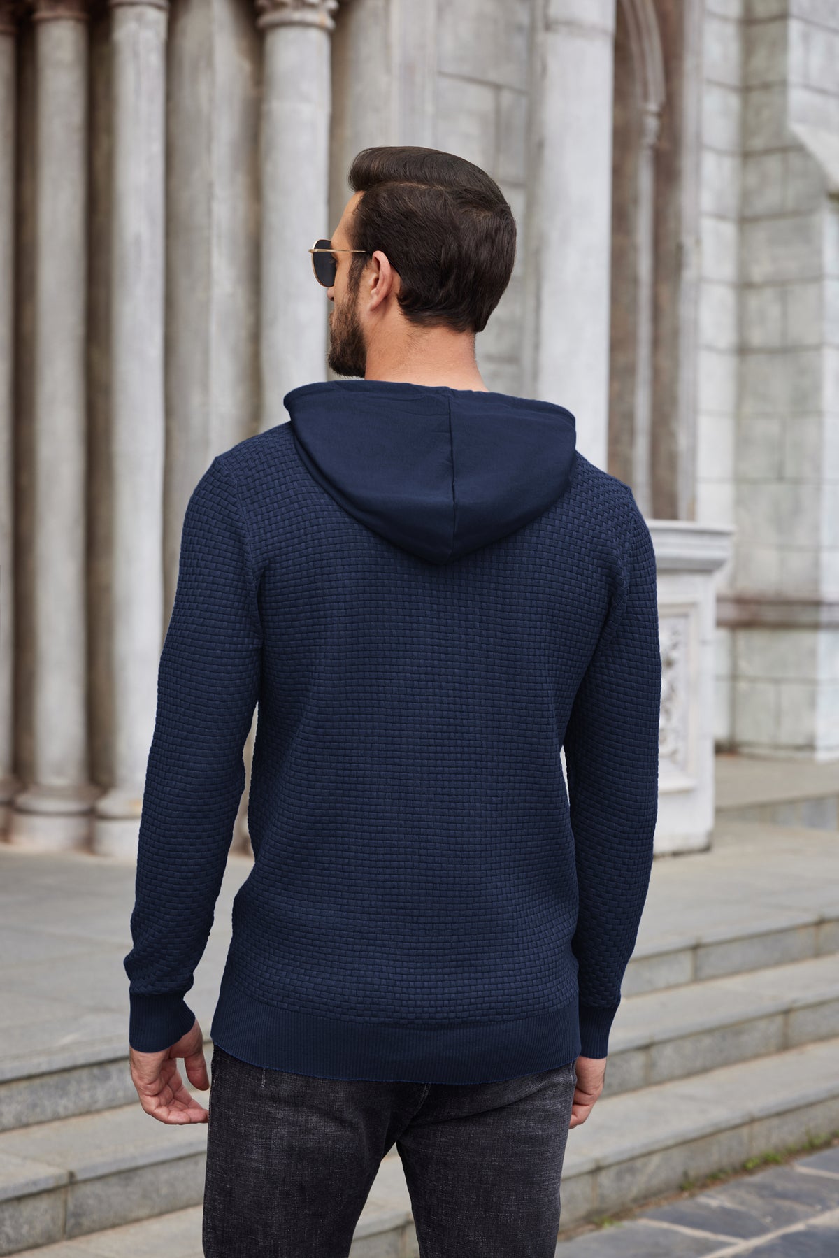 COOFANDY Mens Hooded Sweatshirt Casual Long Sleeve Drawstring Waffle Knit Hoodies Slim Fit Hoodies Pullover