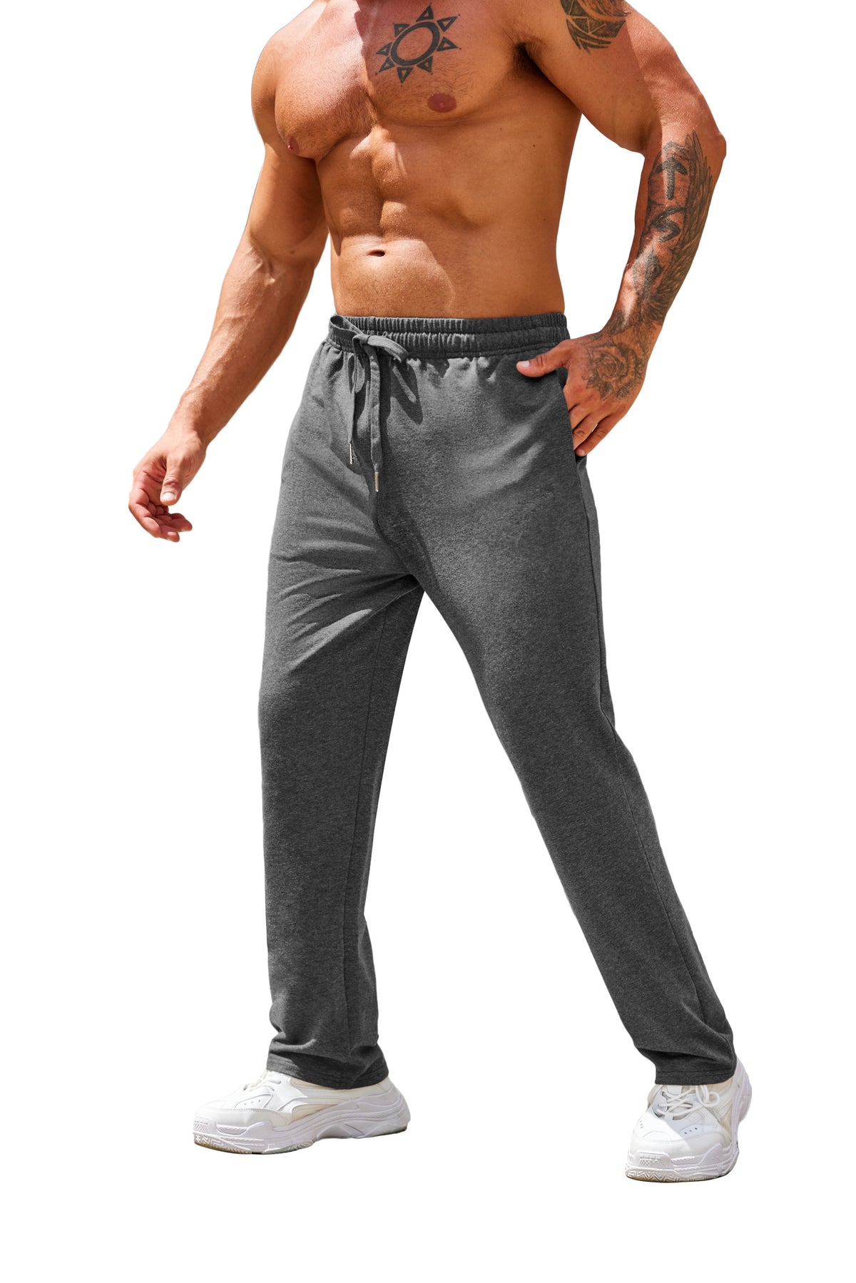 COOFANDY Men's Cotton Sweatpants Open Bottom Lounge Pants Lightweight Casual Jogger Pants with Pockets