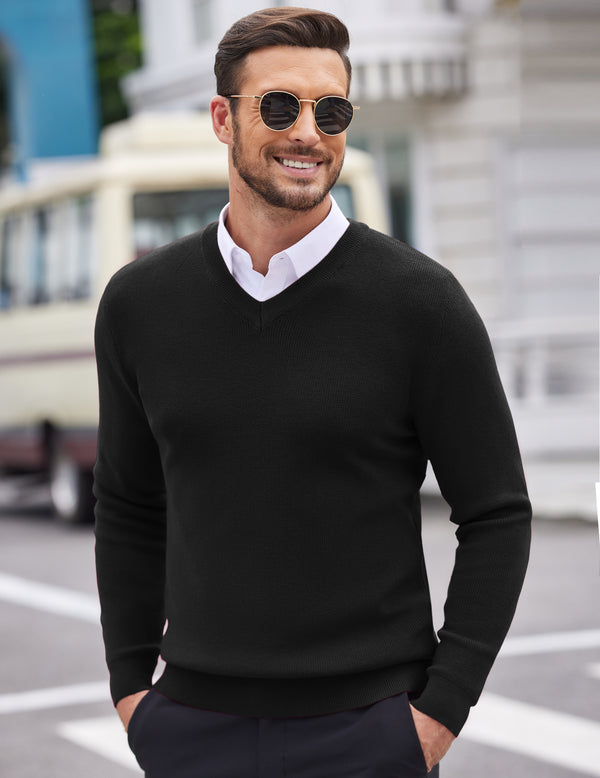COOFANDY Men V Neck Dress Sweater Knit Long Sleeve Casual Slim Fit Pullover Sweater