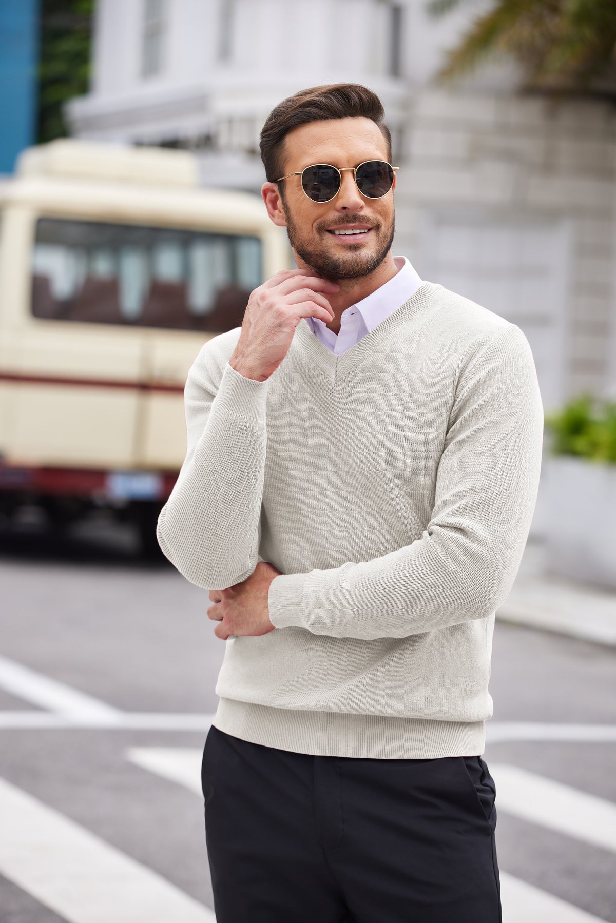 COOFANDY Men V Neck Dress Sweater Knit Long Sleeve Casual Slim Fit Pullover Sweater