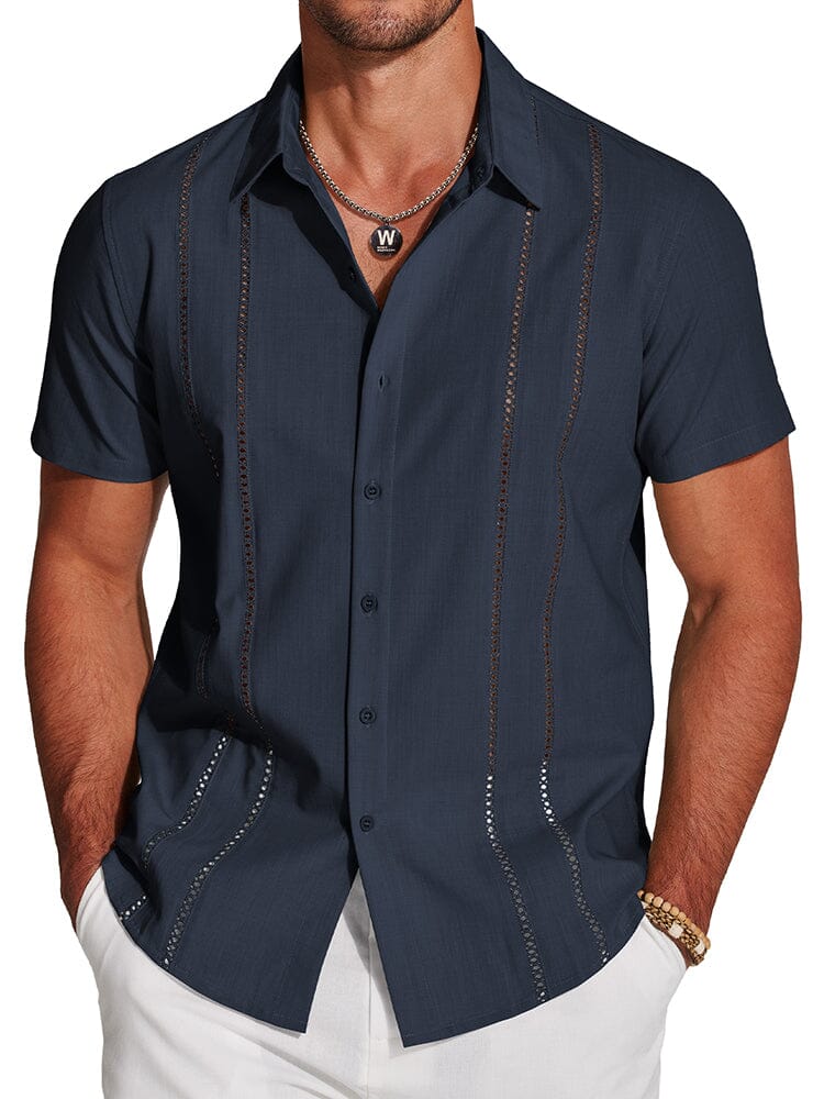 Casual Button Down Cuban Guayabera Shirt (US Only) Shirts coofandy Navy Blue S 