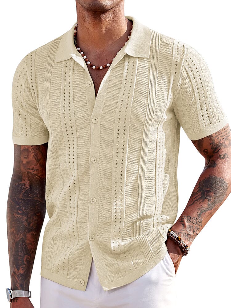 Casual Breathable Knit Beach Shirt Shirts coofandy Cream S 