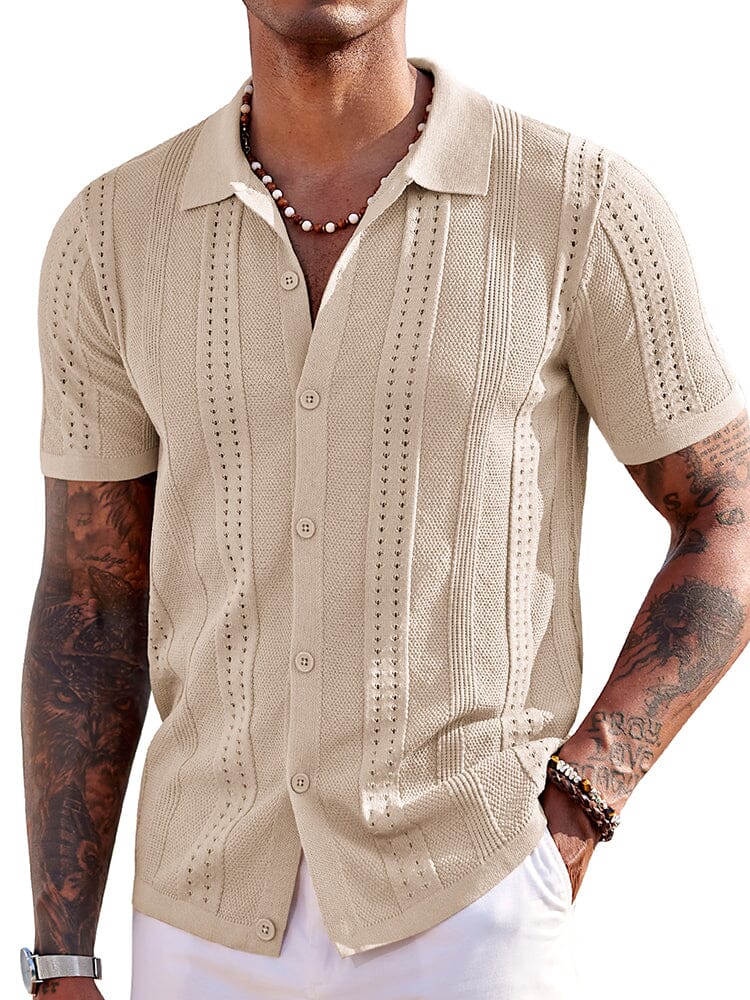 Casual Breathable Knit Beach Shirt Shirts coofandy Apricot S 