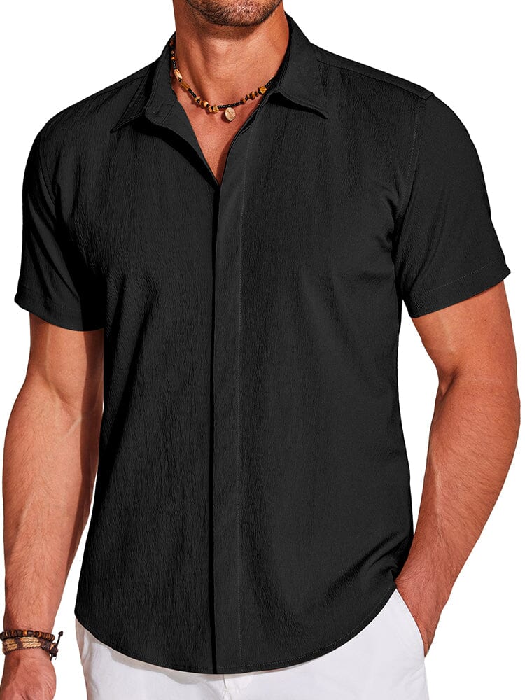 Casual Wrinkle Free Textured Shirt (US Only) Shirts coofandy Black S 