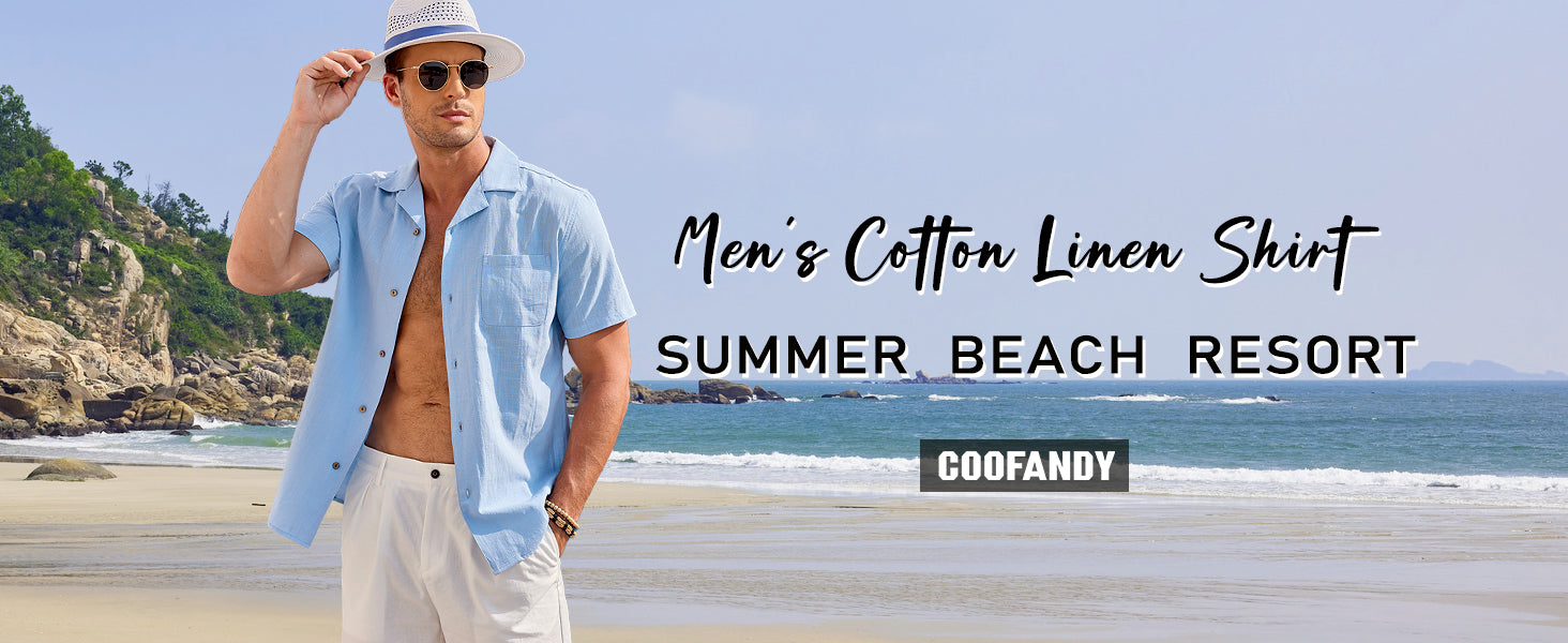 COOFANDY Mens Casual Cotton Linen Shirt Short Sleeve Button Up Shirts Summer Beach Top