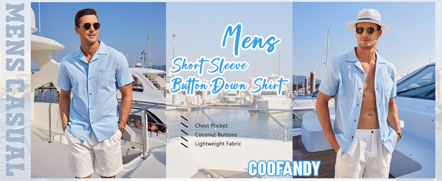COOFANDY Mens Casual Cotton Linen Shirt Short Sleeve Button Up Shirts Summer Beach Top