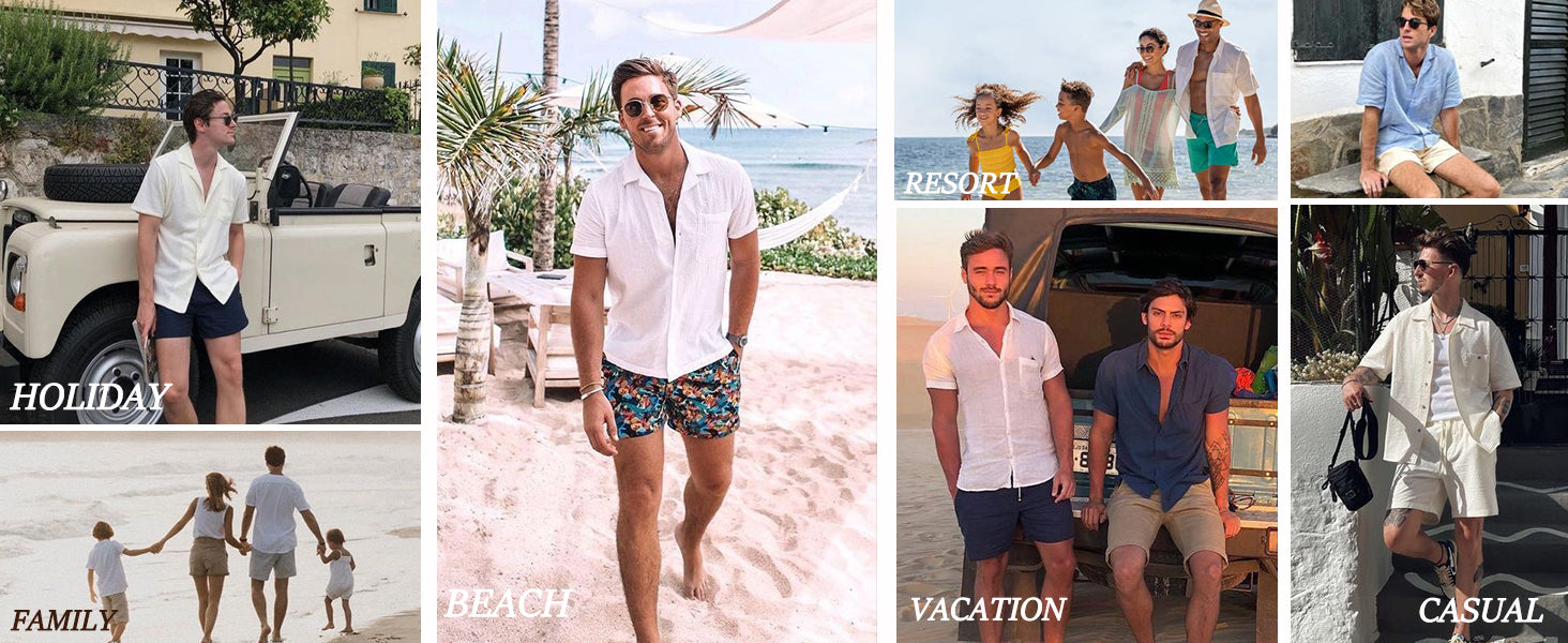 COOFANDY Mens Casual Cotton Linen Shirt Short Sleeve Button Up Shirts Summer Beach Top