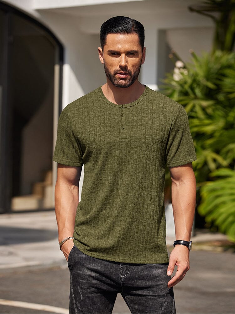 Casual Soft Ribbed T-shirt T-shirt coofandy Army Green S 