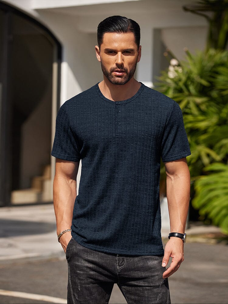 Casual Soft Ribbed T-shirt T-shirt coofandy Navy Blue S 