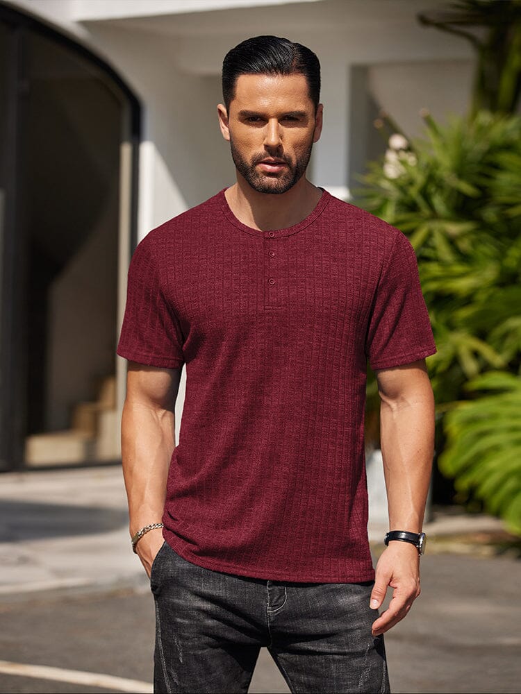 Casual Soft Ribbed T-shirt T-shirt coofandy Wine Red S 