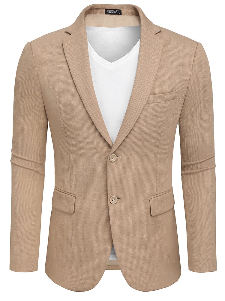 Slim Fit Textured Blazer Jacket (US Only) Blazer coofandy Khaki S 