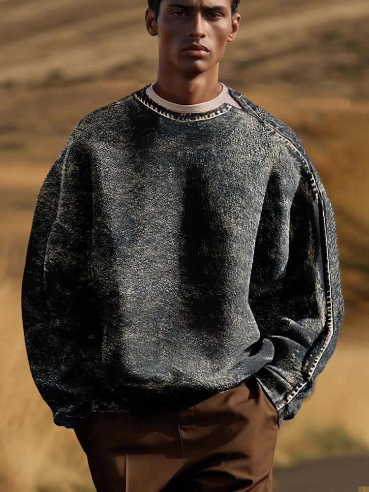 Vintage Texture Printed Tweed Sweatshirt