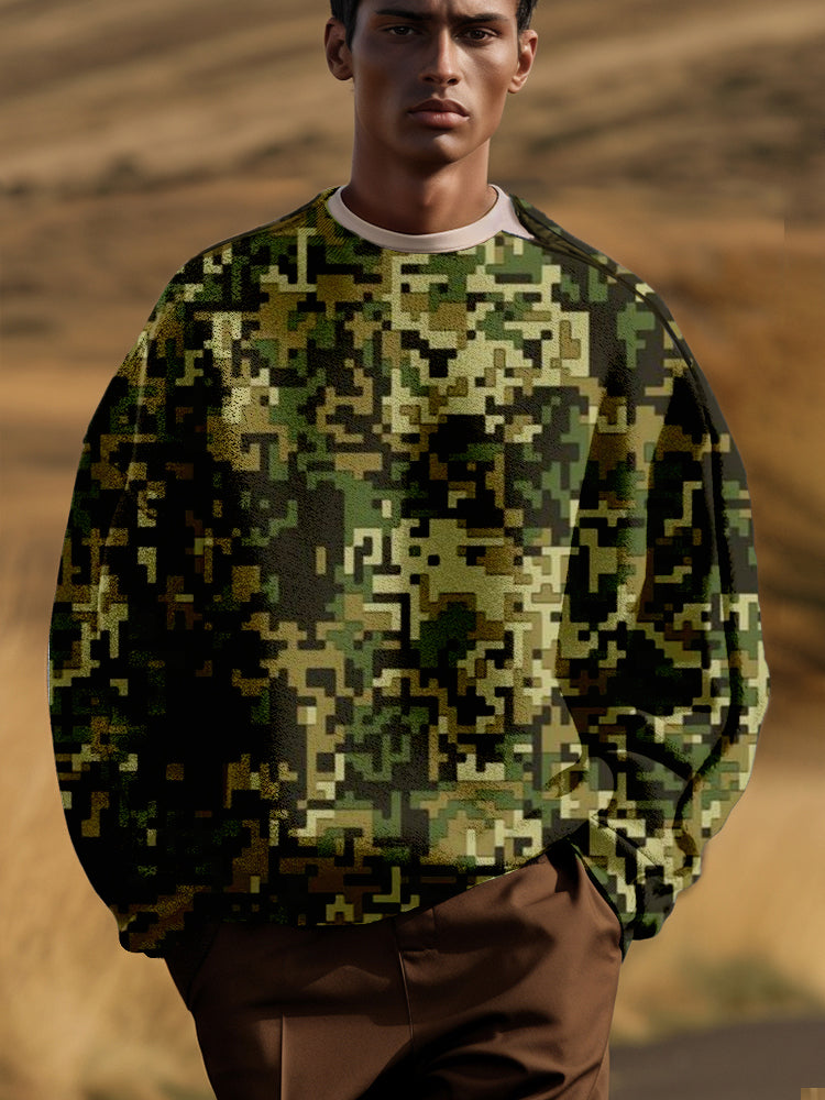 Casual Camo Sweatshirt with Shoulder Zip