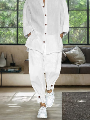 Simple 3/4 Sleeve Cotton Linen Shirt Set Sets coofandy 