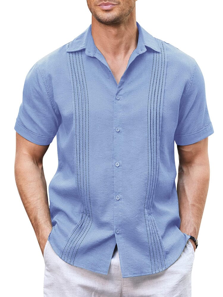 Casual Linen Blend Guayabera Shirt (US Only) Shirts coofandy Sky Blue S 