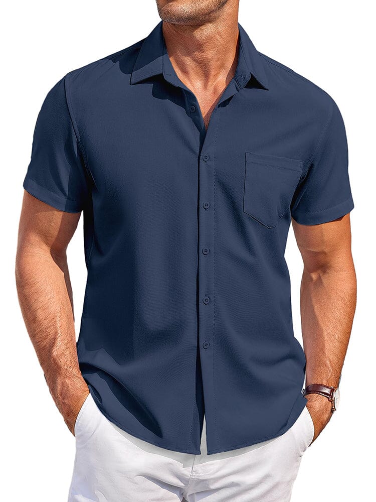 Classic Leisure Wrinkle Free Shirt Shirts coofandy Navy Blue S 
