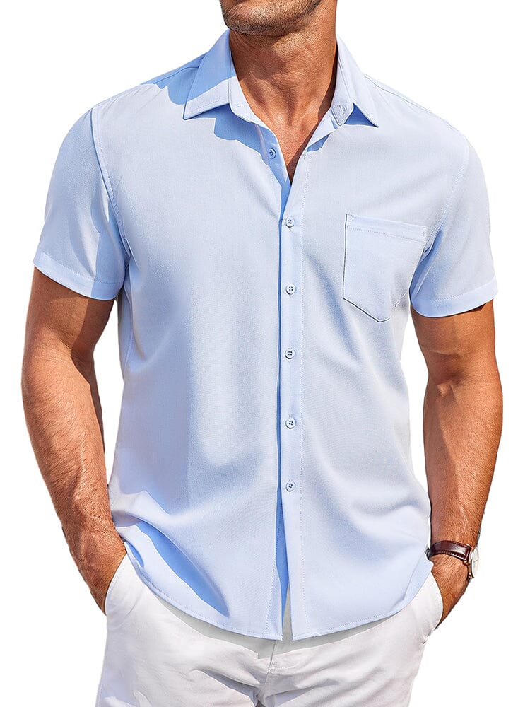 Classic Leisure Wrinkle Free Shirt Shirts coofandy Light Blue S 