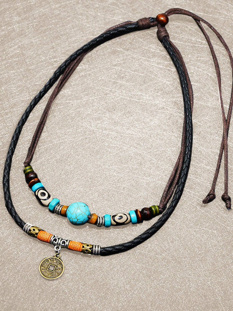 Faux Turquoise Bead Coin Pendant Accessory