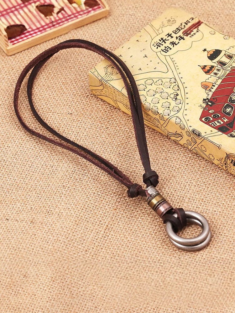 Punk Alloy Leather Pendant Necklace Necklace coofandy Brown One Size 