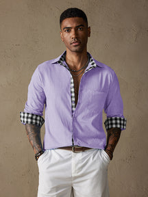 Coofandy Linen Style Long Sleeves Plaid Collar Shirt