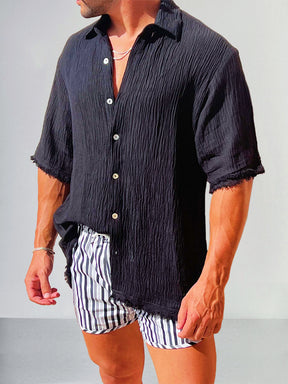 Cotton linen Button Short Sleeves Shirt