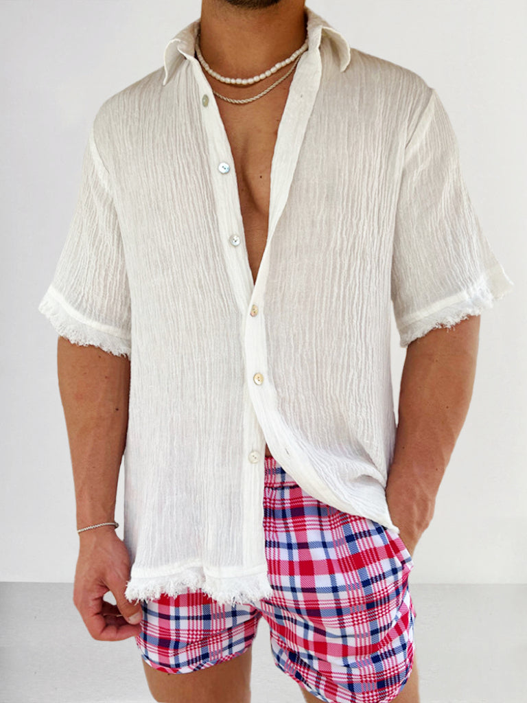 Cotton linen Button Short Sleeves Shirt