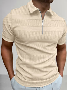 Zipper Solid Patterned Printed Polo Shirt