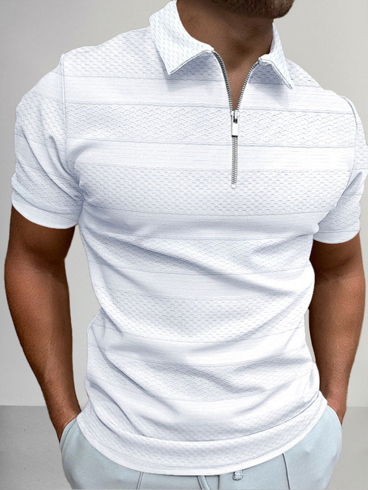 Zipper Solid Patterned Printed Polo Shirt