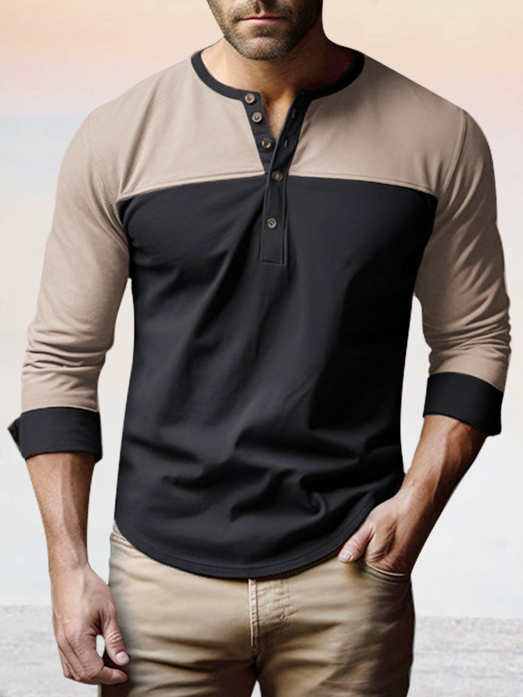 Premium 100% Cotton Splicing Henley Shirt