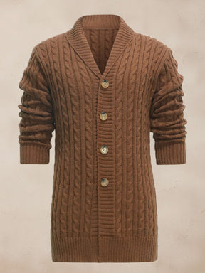 Casual Mid-Length Cable Knit Cardigan