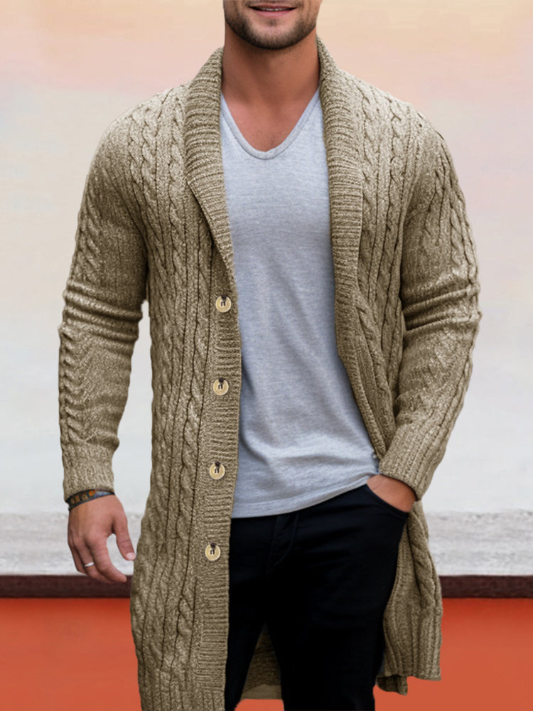 Casual Mid-Length Cable Knit Cardigan
