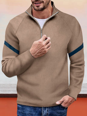 Casual Color Block Suede Sweatshirt