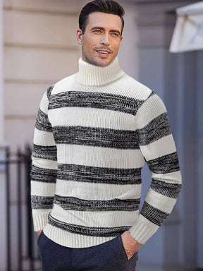 Stretchy Striped Turtleneck Sweater