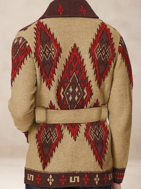 Vintage Jacquard Belted Sweater Coat
