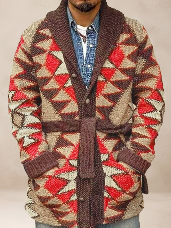 Vintage Lapel Belted Sweater Coat